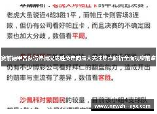 赛前德甲各队伤停情况成胜负走向最大关注焦点解析全面观察前瞻