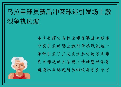 乌拉圭球员赛后冲突球迷引发场上激烈争执风波